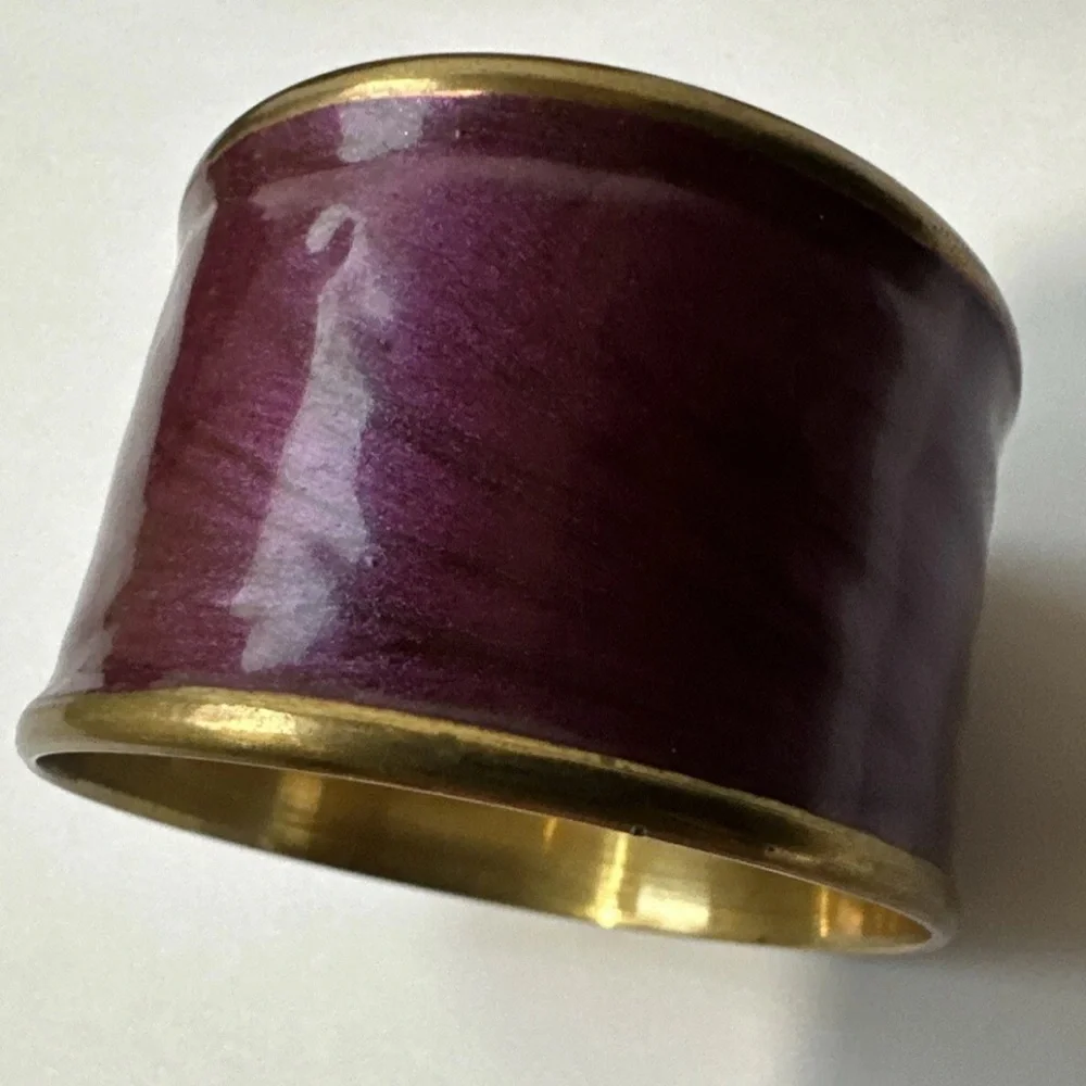 Set of 6 Vintage Purple Enameled Cloisonne Brass Napkin Rings 1980s Maximalist
